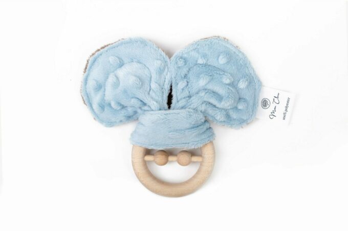 Maple Teether and Rattle - Blue, Latte