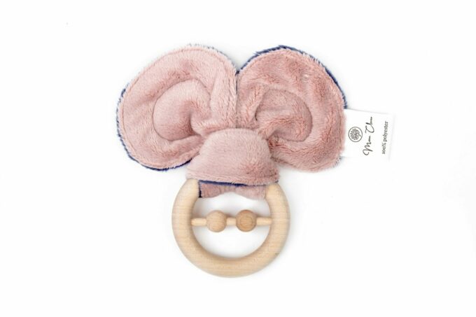 Maple Teether and Rattle - Pastel Rose, Jean